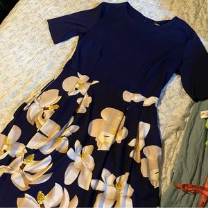 Plus Size Navy Magnolia Print Dress